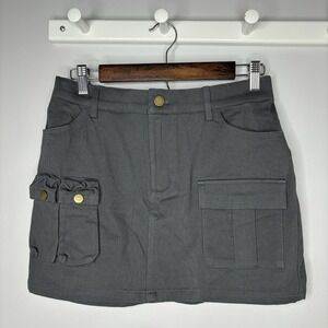 Cargo Mini Skirt Slate Grey Large Utility Snaps Pockets Grunge 90s NWT